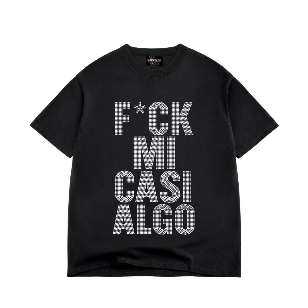F*CK MI Casi Algo CROPPED Rhinestone T-Shirt