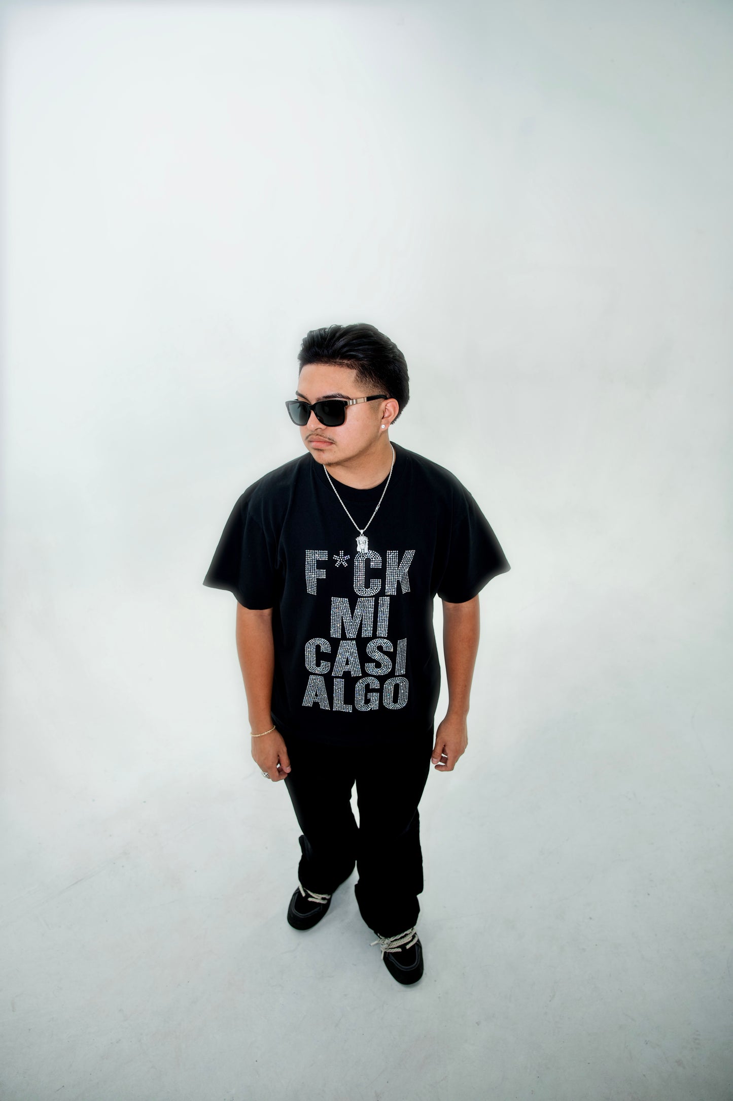 F*CK MI Casi Algo CROPPED Rhinestone T-Shirt