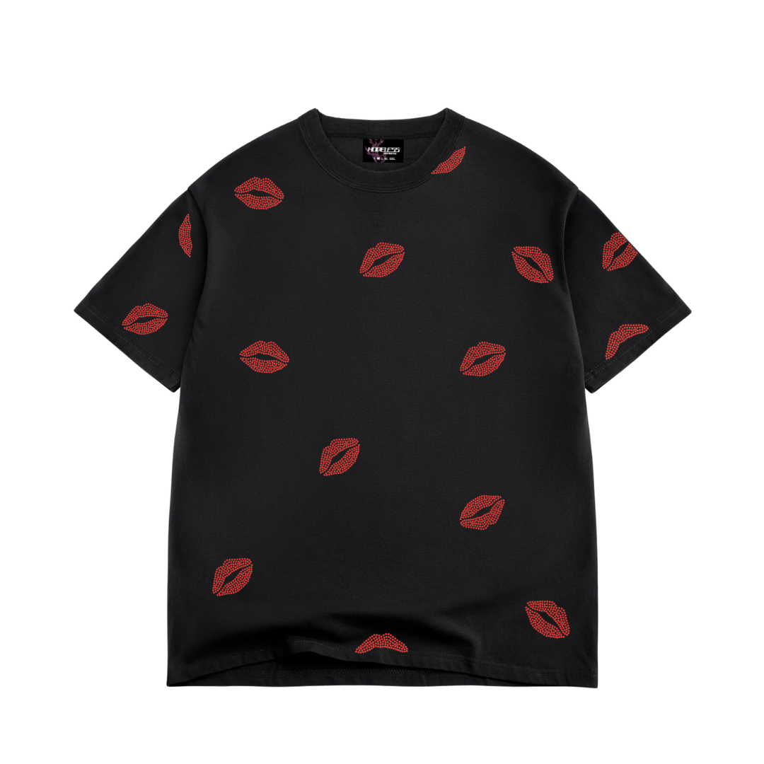 ALL OVER KISSES CROPPED RHINESTONE TEE