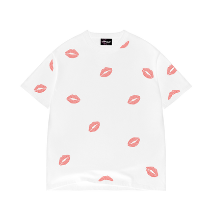 ALL OVER KISSES WHITE CROPPED RHINESTONE TEE