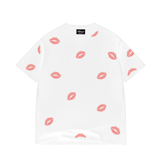 ALL OVER KISSES WHITE CROPPED RHINESTONE TEE